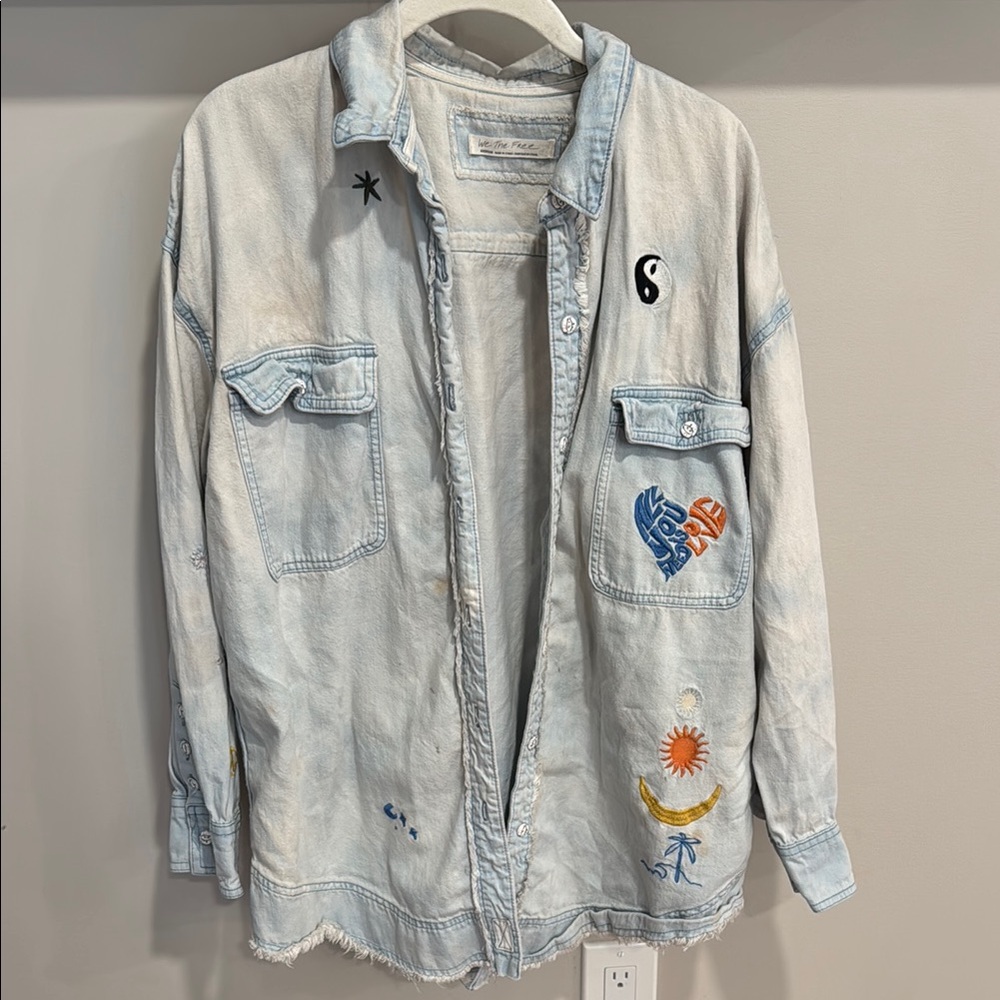 FREE PEOPLE | We The Free Light Blue Embroidered Jacket | Reef Break Top